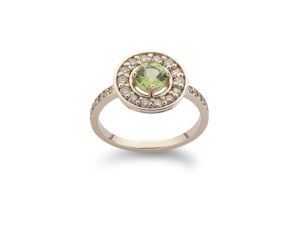 Prsten sa 0,51ct peridotom i braon dijamantima - Slika 2