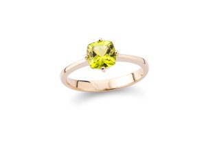 Zlatni prsten sa "cushion cut" peridotom - Slika 3