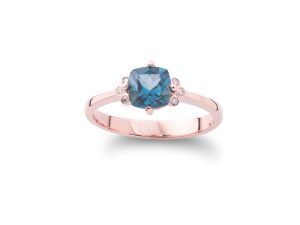 Prsten sa "cushion cut" London blue topazom i dijamantima - Slika 2