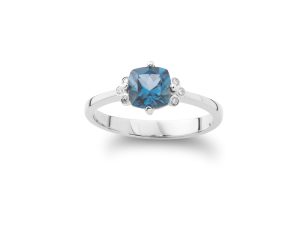 Prsten sa "cushion cut" London blue topazom i dijamantima - Slika 3