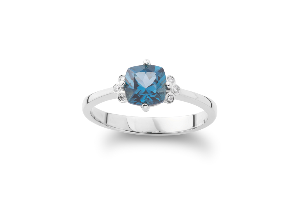Prsten sa "cushion cut" London blue topazom i dijamantima - Slika 3