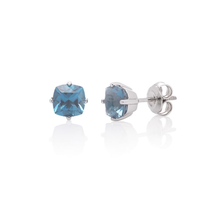 Zlatne minđuše sa "cushion cut" London blue topazom