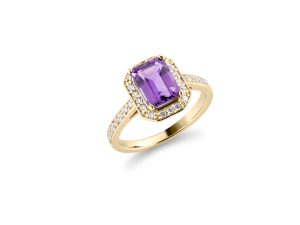 Prsten sa emerald cut ametistom i dijamantima - Slika 4