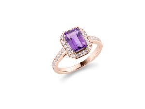 Prsten sa emerald cut ametistom i dijamantima - Slika 3