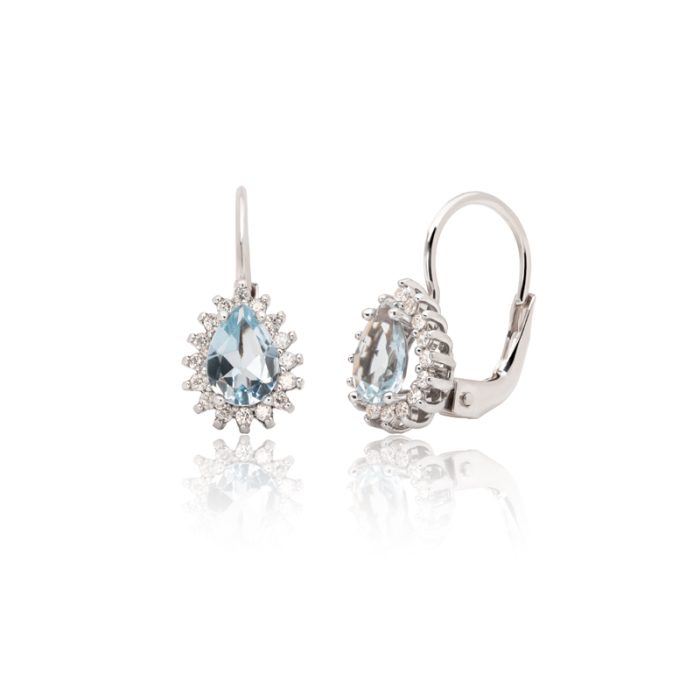 Minđuše pear shape Aquamarine i dijamanti