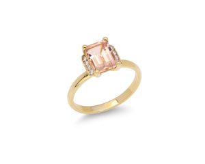 Prsten sa emerald cut morganitom i dijamantima - Slika 4