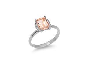 Prsten sa emerald cut morganitom i dijamantima - Slika 3