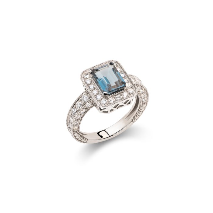 Dijamantski prsten sa emerald cut London plavim topazom