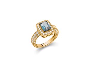 Dijamantski prsten sa emerald cut London plavim topazom - Slika 3