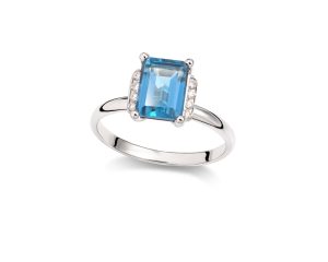 Prsten sa emerald cut London plavim topazom i dijamantima