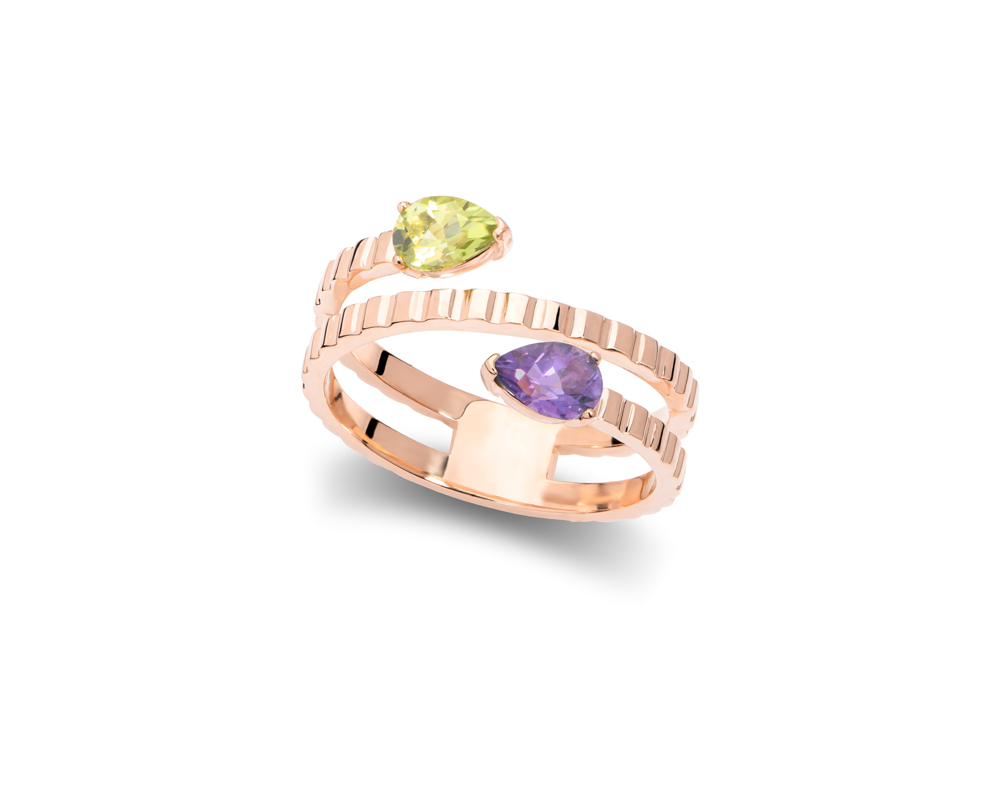 Prsten sa pear shape ametistom i peridotom - Slika 2