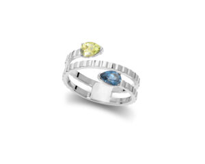 Prsten sa pear shape plavim topazom i peridotom - Slika 3