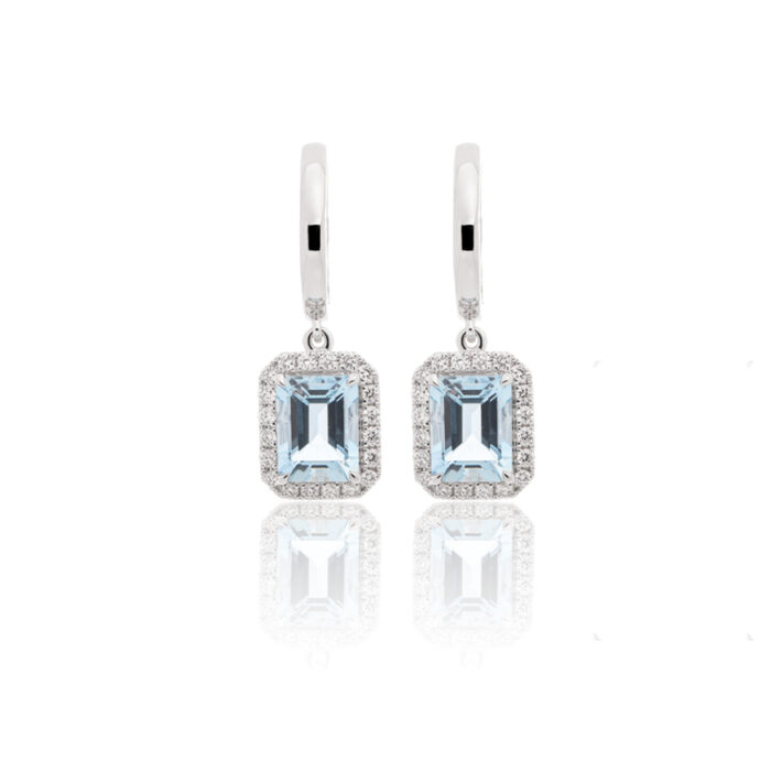 Raskošne brilijantske minđuše sa emerald cut akvamarinom