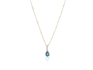 Zlatna ogrlica sa 0,88ct pear shape London plavim topazom i 0,04ct dijamantima