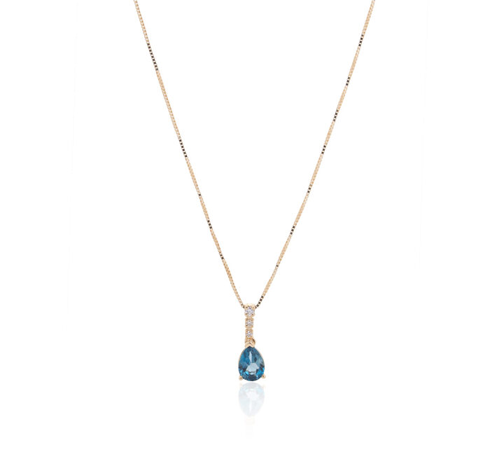 Zlatna ogrlica sa 0,88ct pear shape London plavim topazom i 0,04ct dijamantima