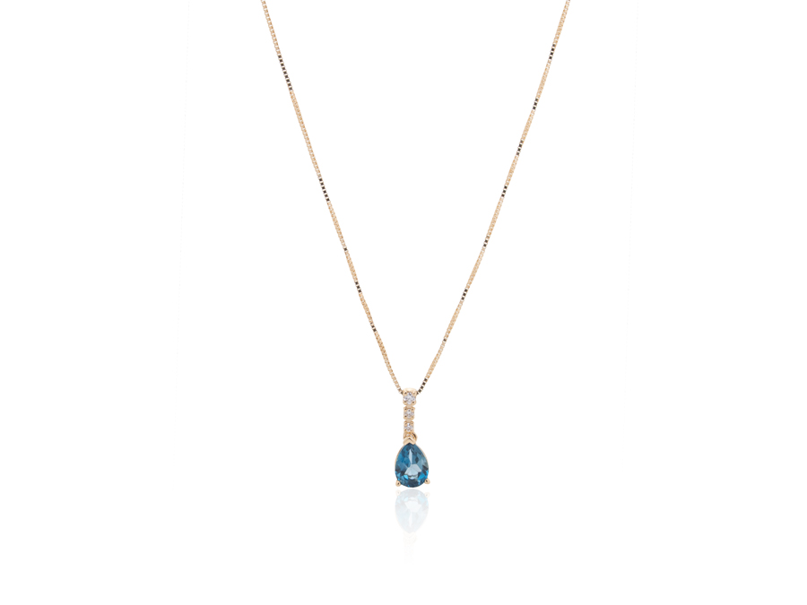 Zlatna ogrlica sa 0,88ct pear shape London plavim topazom i 0,04ct dijamantima