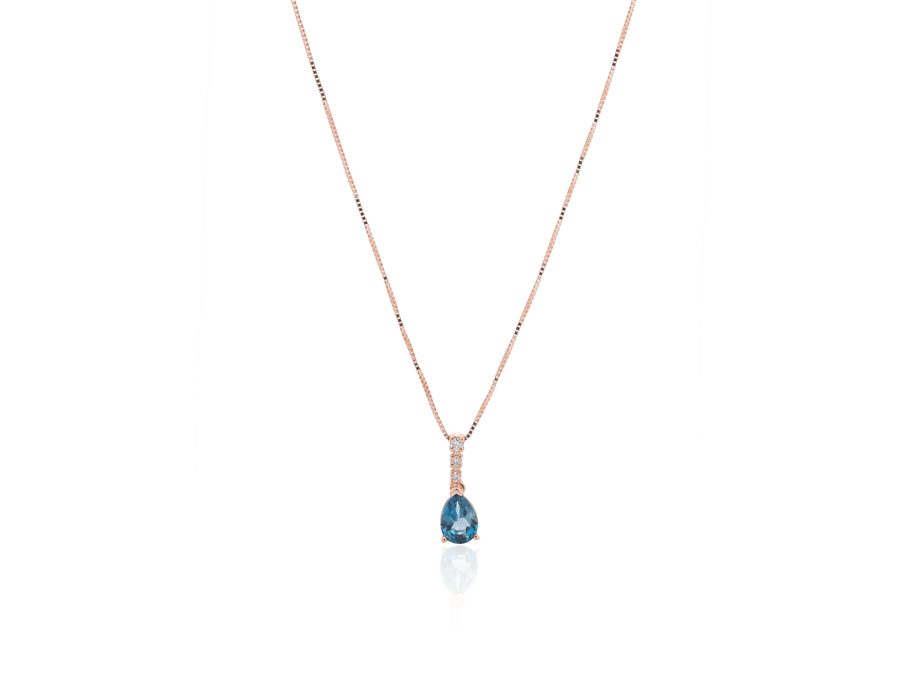 Zlatna ogrlica sa 0,88ct pear shape London plavim topazom i 0,04ct dijamantima - Slika 3