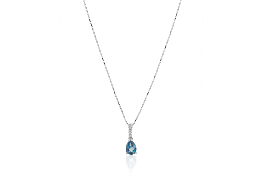 Zlatna ogrlica sa 0,88ct pear shape London plavim topazom i 0,04ct dijamantima - Slika 2