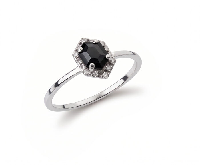 Halo Hexagon 0,66ct Salt & Pepper dijamantski prsten