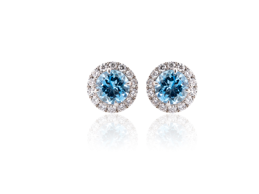 Halo brilijantske minđuše sa 1,41ct akvamarinom
